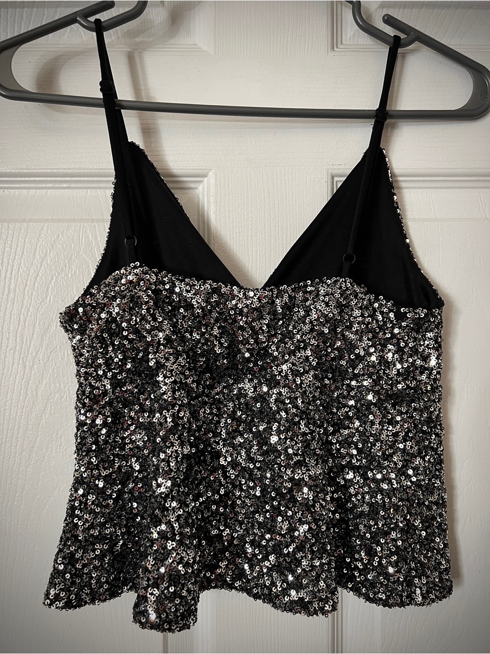 MONTEAU Los Angeles • sequined silver babydoll crop cami top festival party glam - Picture 3 of 14